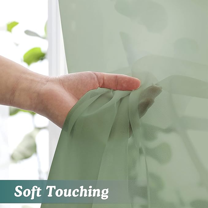 Chyhomenyc Sage Green Sheer Scarf Valances for Windows 216 Inch Extra Long, Window Scarf Drapes Rod Pocket Backdrop for Wedding Arch Draping/Party/Canopy Bed/Living Room, 2PC, 18 Feet Length