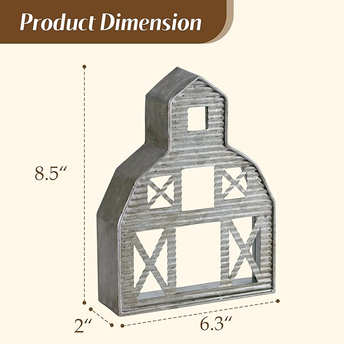 Barn Shaped Tea Light Holder Farmhouse Galvanized Metal Candle Holder Vintage Barn Decor for Table Centerpiece - 6.3" x 1.97" x 8.46"