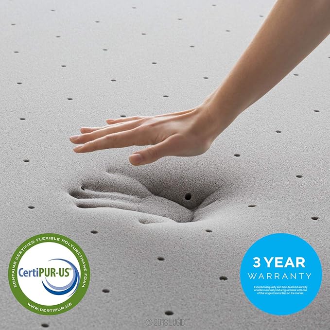 LUCID 4 Inch Bamboo Infused Memory Foam Mattress Topper - Full Size – Cooling Ventilation – Pressure Relieving Bed Topper - Mattress Pad – CertiPur Certified