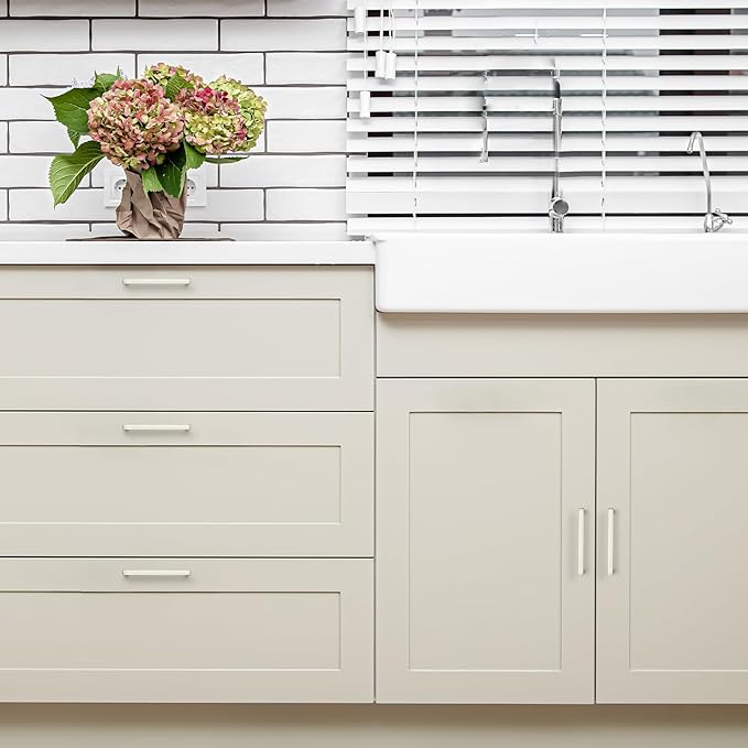 Ravinte 5 Pack Solid 4 Inch Center to Center Slim Square Bar Drawer Handles - Kitchen Cabinet Hardware Brushed Nickel Pulls - Handles for Cabinets and Drawers
