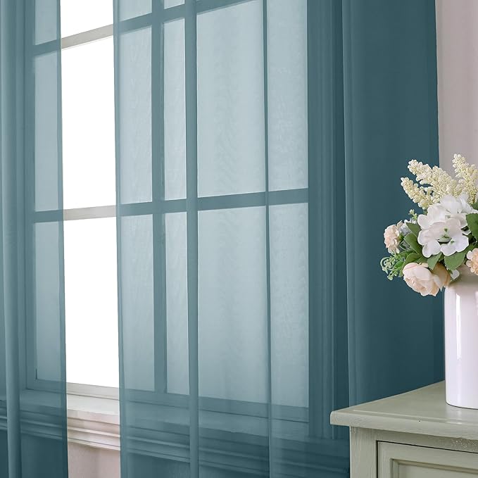 Aiyufeng Dusty Blue Sheer Curtains 54 Inch Length 2 Panels Set, Light Filtering Airy Rod Pocket Dusty Blue Window Curtain Treatment Drapes for Kitchen Bedroom Living, Each 42Wx54L Inches