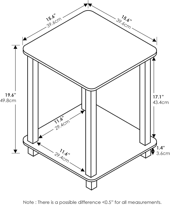 Furinno SIMPLISTIC Side Table Set of 2, 2-Tier End Table, Nightstand, Night Stand, Bedside Table, Easy Assembly, for Living Room, Bedroom, Espresso