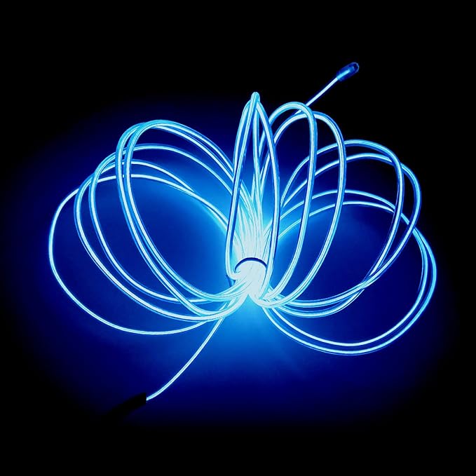 MaxLax EL Wire Blue, 9.8ft/3m Portable Battery Pack Neon Light Strip 360° Cuttable Glowing Rope Lights for Parties, Halloween, DIY Decoration