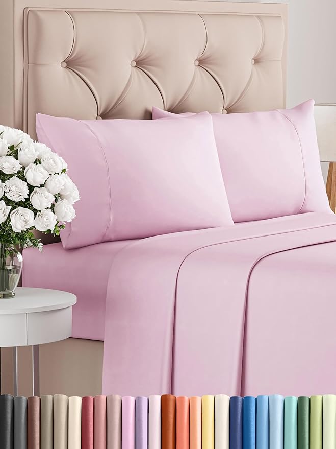 Twin 4 Piece Sheet Set - Comfy Breathable & Cooling - Ultra-Soft Hotel Luxury Bedding Set with 8-16 Inch Deep Pockets - 1 Flat & 1 Fitted Sheet & 2 Pillowcases - Wrinkle Free & Easy Care - Light Pink