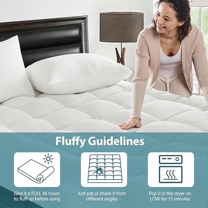 CYMULA Mattress Topper Super Queen Size - Extra Thick Cooling Mattress Pad Cover for Back Pain - Soft Mattress Protector Bed Topper Pillow Top with 8-21 Inch Deep Pocket 3D Snow Down Alternative Fill