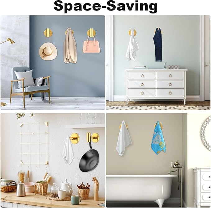 Bathroom Robe Towel Hooks Wall Hook Holder Heavy Duty Door Hanger Towel Robe Clothes Cabinet Closet Sponges Hook for Bathroom Bedroom Kitchen Hotel Pool 4 Packs(Bright Gold)