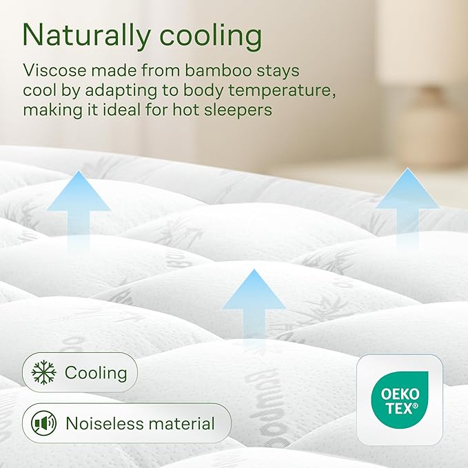 Ultra Soft Queen RV Size Mattress Topper - Viscose Made from Bamboo Pillow Top Mattress Pad for Back Pain Relief - Naturally Cooling for Hot Sleepers, White