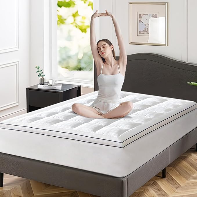 ABENE Mattress Topper for Back Pain Relief, Extra Thick Mattress Pad Pillowtop, Soft Cotton Cover with 8"-21" Deep Pocket, 1300gsm Overfilled Down Alternative Filling (Cotton White, Full)
