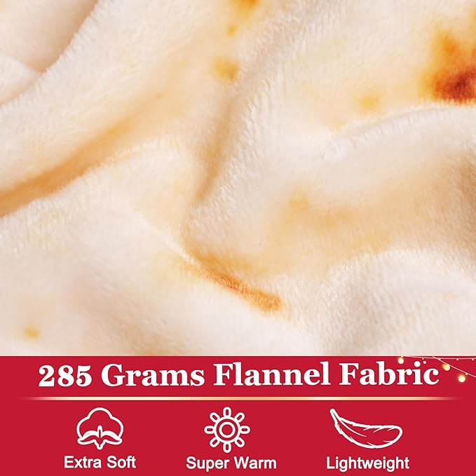 Jorbest Burrito Tortilla Throw Blanket Birthday Gifts for Women Men Teen Boys Girls, Novelty Tortilla Food Blanket Funny Gifts for Adult Kids, 285 GSM Soft Flannel Taco Blanket (Beige, 60 inches)