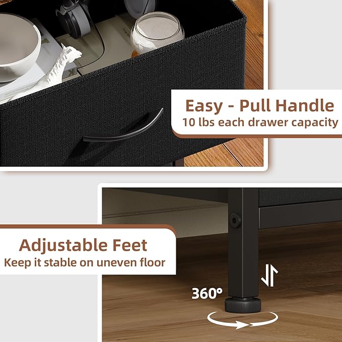 Somdot Dresser for Bedroom with 3 Drawers, Storage Organizer Chest of Drawers with Removable Fabric Bins for Closet Bedside Living Room Laundry Entryway Hallway, Black Rustic Brown