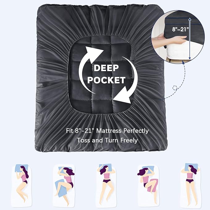 CYMULA Queen Mattress Topper, Grey Mattress Pad Bed Topper Cover, Extra Thick Pillow Top Mattress Topper with Deep Pockets, Cooling Plush Down Alternative Fill Mattress Protector
