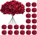 20 Pcs Dark Red Hydrangea Artificial Flowers Bulk, Faux Hydrangea Flowers Heads, Artificial Fake Silk Hydrangea Flowers with Stems, Red Flowers Artificial for Decoration Wedding Décor