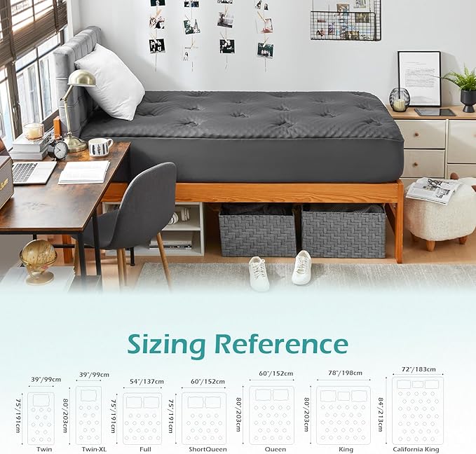 Hansleep Twin Mattress Topper Viscose Derived from Bamboo, Memory Foam Pillow Top Mattress Topper Twin with Deep Pocket, Breathable Mattress Pad for Back Pain Relief, 39" x 75", Charcoal Grey