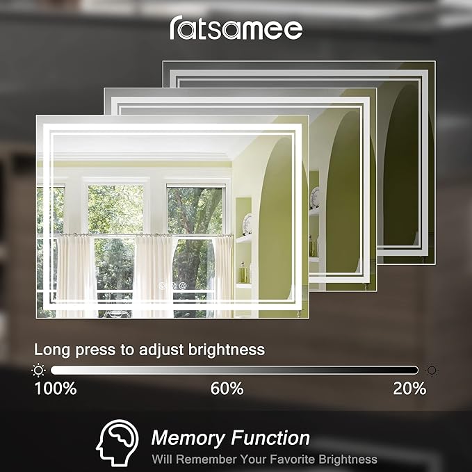 48x32 Inch Led Mirror for Bathroom with Front Light and Backlit, Dimmable Anti Fog Wall Bathroom Mirror with Led Lights, Water Proof, Decor Vanity Mirror