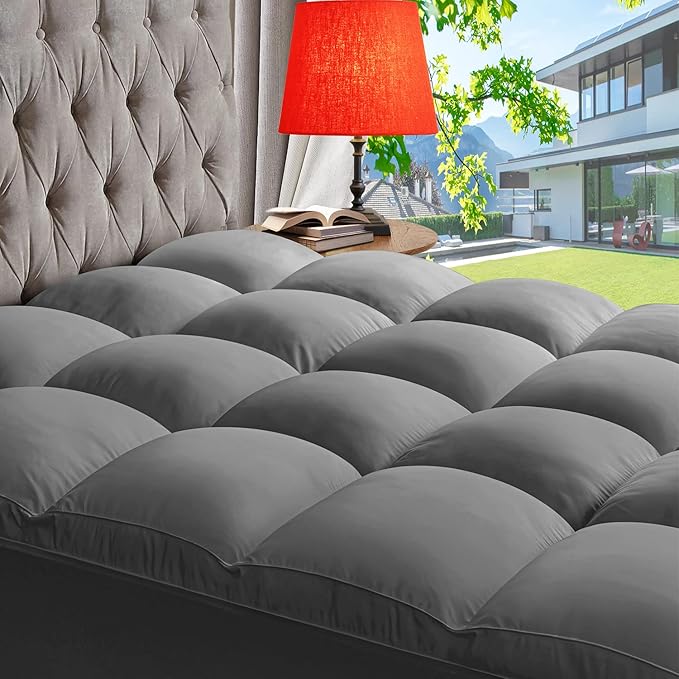 ABENE Mattress Topper for Back Pain Relief, Extra Thick Mattress Pad Pillowtop, Soft Mattress Protector Cover with 8"-21" Deep Pocket, Overfilled Down Alternative Filling (Gray, California King)