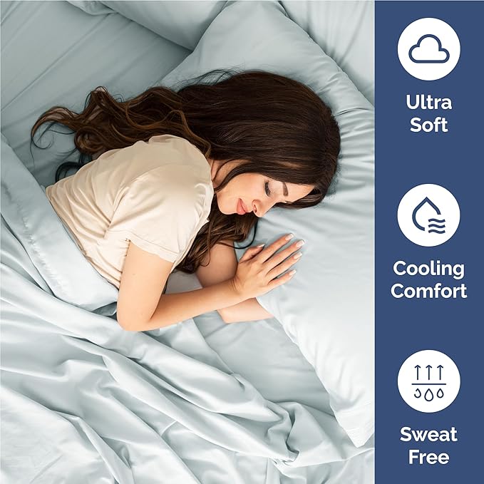 Full 6 Piece Sheet Set - Comfy Breathable & Cooling - Ultra Soft Hotel Luxury Bedding Set w/ 8-16 Inch Deep Pockets - 1 Flat & 1 Fitted Sheet & 4 Pillowcases - Wrinkle Free and Easy Care - Ice Blue