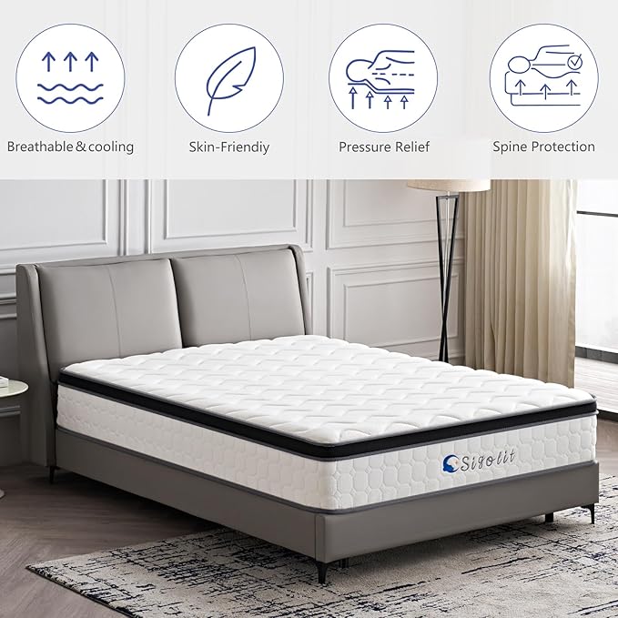 10 Inch King Size Hybrid Mattress - Medium Firm, Memory Foam & Pocket Springs, Motion Isolation, Edge Support, Pressure Relief, Ships Compressed
