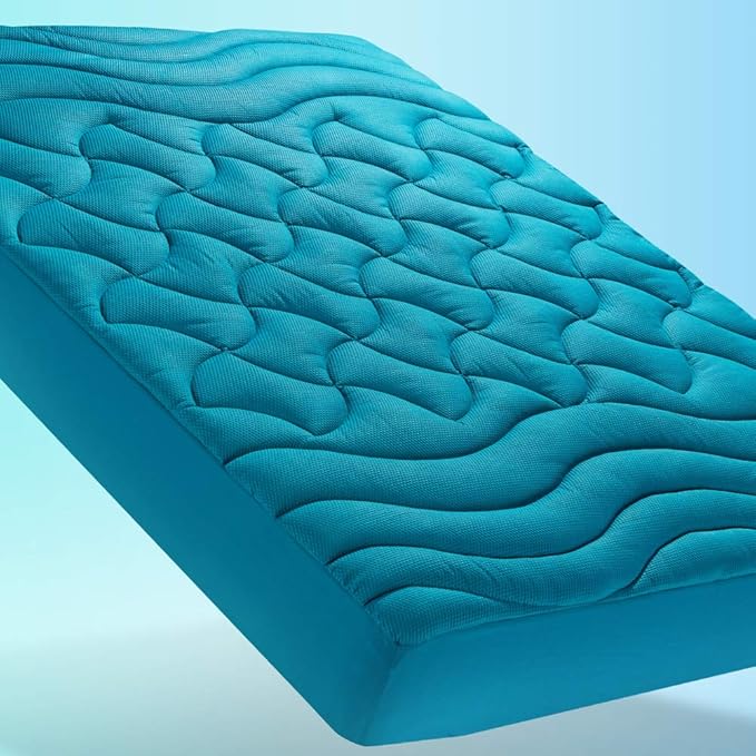 SLEEP ZONE Cooling Twin Mattress Topper for Single Bed, Premium Zoned Quilted Mattress Pad, Fitted Mattress Protector Cover, Machine Wash Durable, Deep Pocket 8-21 inch, Teal, Twin