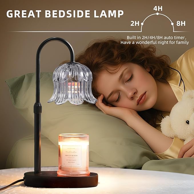 Candle Warmer Lamp with Timer: Adjustable Dimmable Height Adjustable - Flower Shape Wax Lamp Jar Candles No Flame Modern Home Decor Table Lights - Vintage Home Bedroom Decor