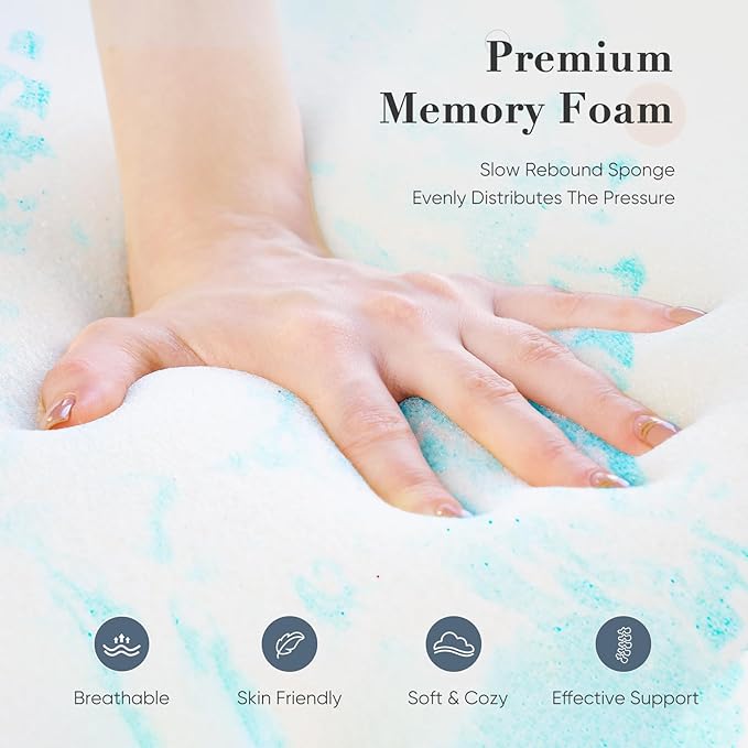 DUMOS Mattress Toppers Memory Foam Twin XL, 2 Inch Thick Bed Topper Pad Cooling Gel Infused Soft Comfy Padding Breathable for Sleeper Sofa Couch RV Camper, CertiPUR-US Certified, Blue