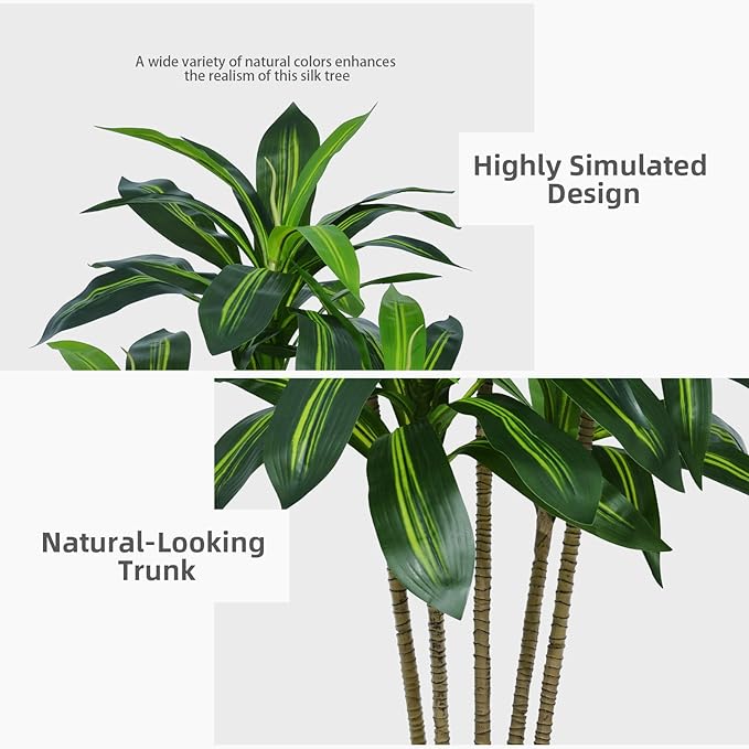 Artificial Dracaena Tree 6FT - Faux Tree with Black Tall Planter - Fake Tropical Yucca Floor Plant Potted - Artificial Silk Tree for Home Office Living Room Decor Indoor