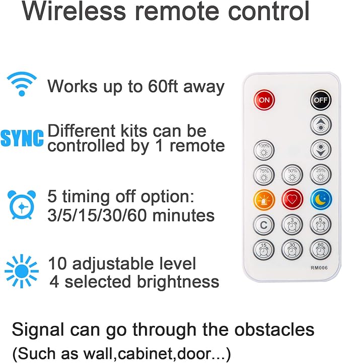WOBANE Under Cabinet LED Lighting Kit, 6 PCS Dimmable LED Strip Lights with Remote Control Dimmer, 24W Adapter, Hidden 2700K Warm White Set, Bright 1500lm, Timing, Kitchen, Counter, Shelf, Showcase