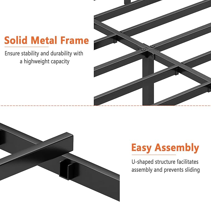 Queen Bed Frame-Classic Metal Platform Bed Frame,Mattress Foundation with Steel Slat Support,Under Foundation Storage,No Box Spring Needed, Easy Assembly, Queen Size