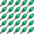 Brightown 25-Pack C7 Christmas Replacement Bulbs, C7 Green Incandescent Bulbs for Christmas Light Strings, E12 Candelabra Base, 5 Watt