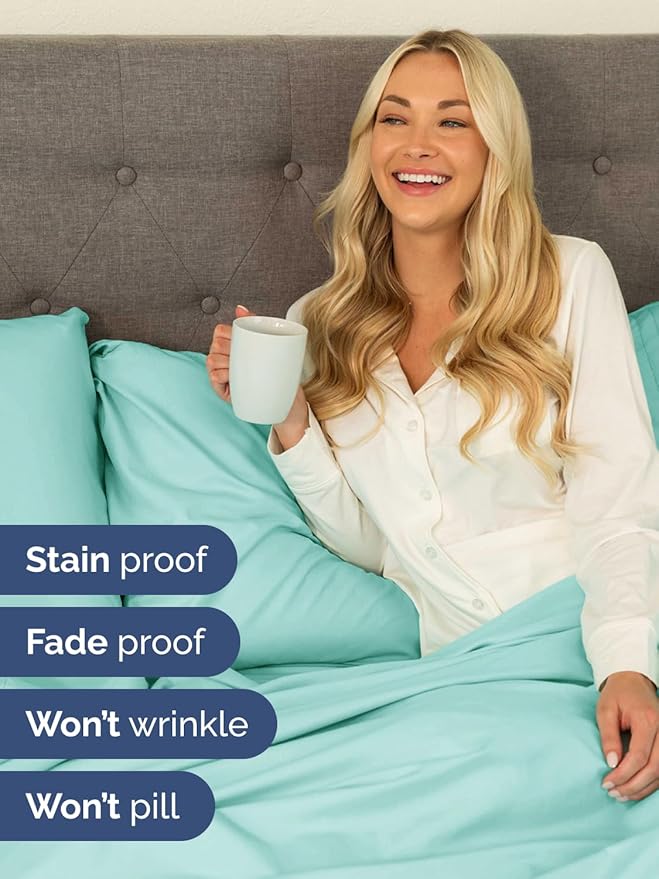 Extra Deep King Sheet Set - 6 Piece Breathable & Cooling Sheets - Hotel Luxury Bed Sheets Set - Easy & Secure Fit - Soft, Wrinkle Free & Comfy Sheets Set - Spa Blue Sheet Set with Extra Deep Pockets