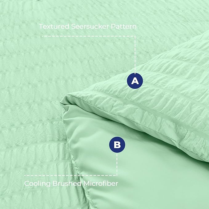 HYMOKEGE Mint Green Full Size Comforter Sets Seersucker 7 Pieces, All Season Luxury Bed in a Bag for Bedroom, Bedding Set with Comforter, Sheets, Pillowcases & Shams
