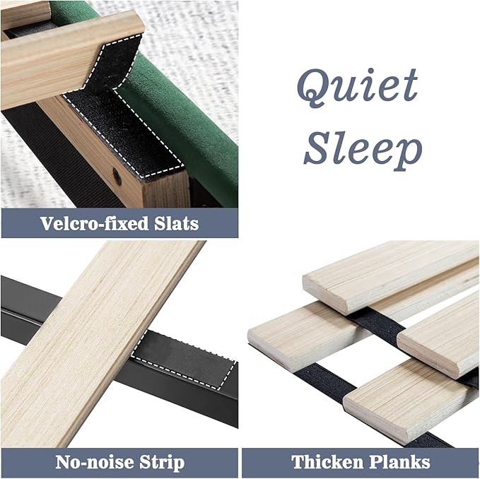 Allewie King Bed Frame/Velvet Upholstered Bed Frame with Vertical Channel Tufted Headboard/Strong Wooden Slats/Platform Bed Frame/Mattress Foundation/Box Spring Optional/Easy Assembly/Green
