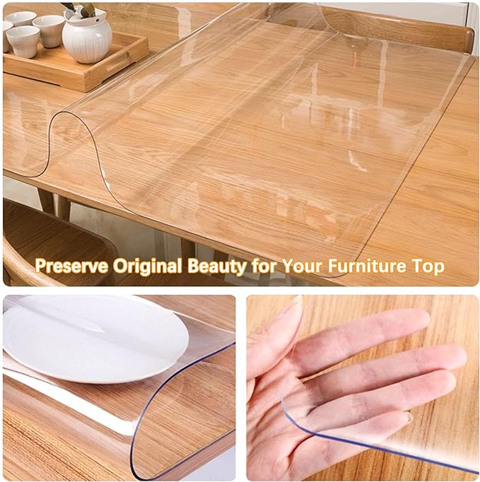 Clear Table Protector 12 X 54 Inch Thick Plastic Table Cover Protector Waterproof PVC Clear Tablecloth Protector Pad Vinyl Desk Top Protector Mat for Wood Coffee Glass End Sofa Side Dining Room Table