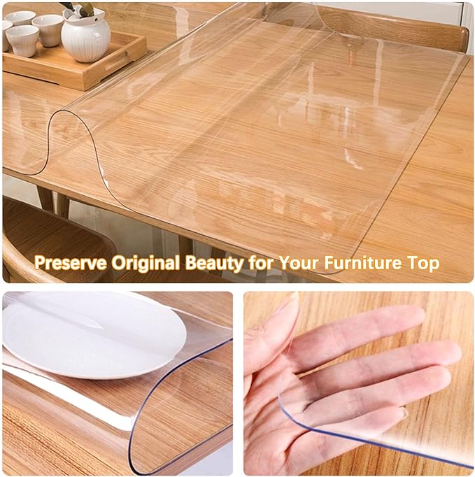 42 x 120 Inch 10FT Clear Plastic Dining Room Table Protector Tablecloth Desk Pad Mat Wooden Furniture Coffee Glass Bar Conference Table Top Protection Countertop Cover Waterproof Rectangular PVC Vinyl