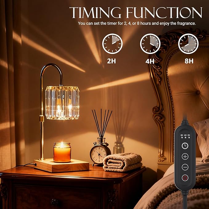 Candle Warmer Lamp with Timer, Dimmable Electric Candle Wamer Adjustable Height, Glass Modern Candles Melter Lamp, Gifts for Women Mom, Clear