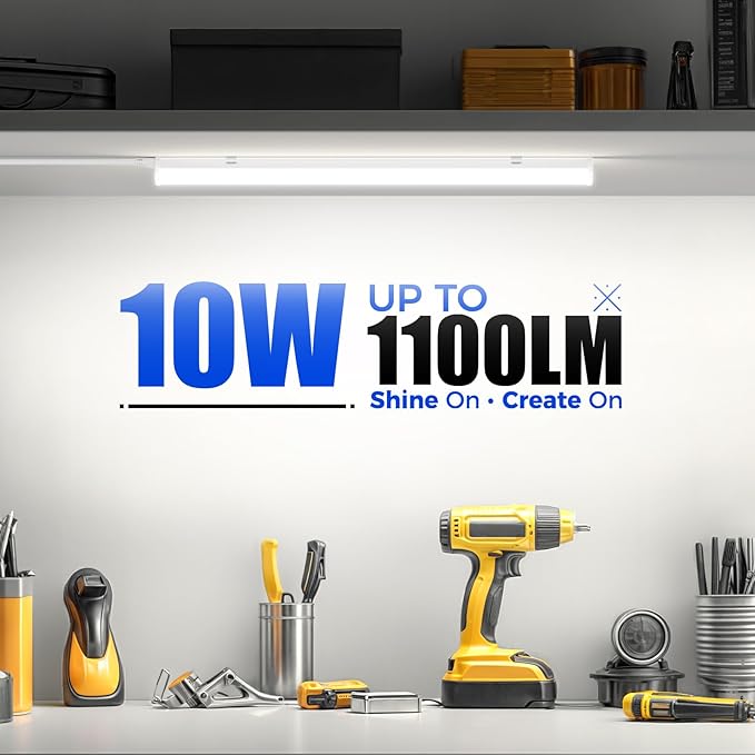 Barrina T5 LED Ceiling Light Fixtures, 2FT, 5000K (Daylight White), 1100LM, 10W, Corded Electric with Built-in ON/Off Switch, Linkable LED Shop Lights for Garage, Workshop, ETL Listed, 6 Packs