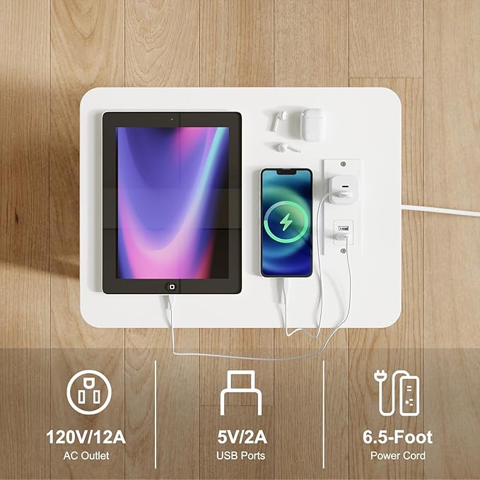 Apicizon 2 Tier End Table Set of 2, Small Side Table with Charging Station, Boho Bedside Table with USB Ports and Outlets, Nightstand for Small Spaces, Bedroom, Living Room, Easy Assembly, White