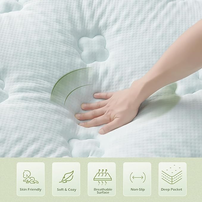 Hansleep Twin Mattress Topper Viscose Derived from Bamboo, Memory Foam Pillow Top Mattress Topper Twin with Deep Pocket, Breathable Mattress Pad for Back Pain Relief, 39" x 75", White