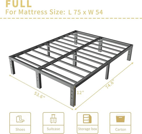 ALDRICH 12 Inch Metal Full Size Bed Frame - Double Black Basic Steel Slats Platform, Easy Assembly Heavy Duty Noise Free Bedframes, No Box Spring Needed