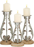Deco 79 Metal Solid Candle Holder, Set of 3 14", 12", 10"H, Silver