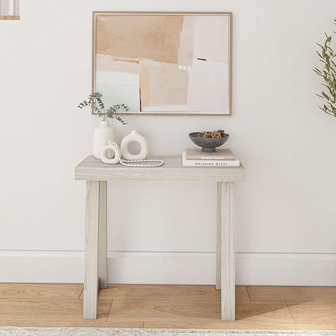 Plank+Beam Solid Wood Console Table, 36 Inch, Sofa Table, Narrow Entryway Table for Hallway, Behind The Couch, Living Room, Foyer, Easy Assembly, Coastal White