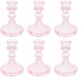 Glass Candlestick Holder,Striped Taper Candle Holders,Set of 6 Candle Stand for Table Centerpieces, Home Decor,Weddings,Festival and Parties (Pink Dimond)