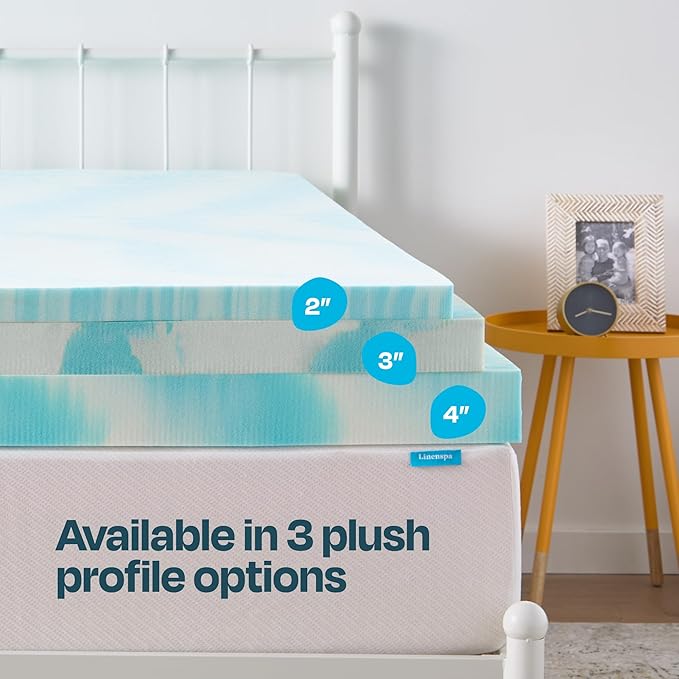 Linenspa 4 Inch Gel Swirl Memory Foam Mattress Topper – Cooling Gel Infused – Pressure Relieving Bed Topper - Mattress Pad – CertiPUR Certified - Twin XL Size