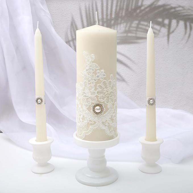White Unity Candle Holder - Glass Candle Holders for Pillar Candles Taper Candles, Glass Candlestick Holders Set of 3, Decorative Clear Glass Candlestick Holder for Wedding Church Centerpiece