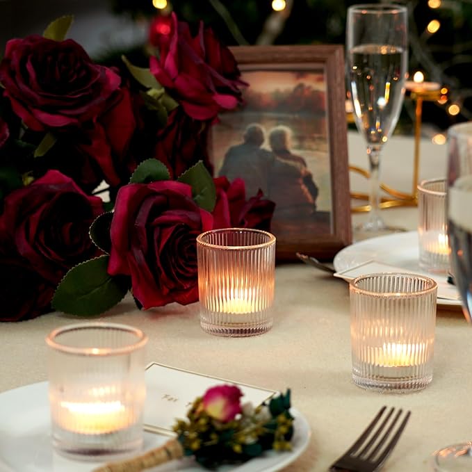 Homemory 24 Pcs Glass Votive Candle Holders, Clear Tealight Candle Holder, Vintage Candle Holders Bulk for Table Centerpieces, Christmas, Baby Shower, Birthday, Wedding