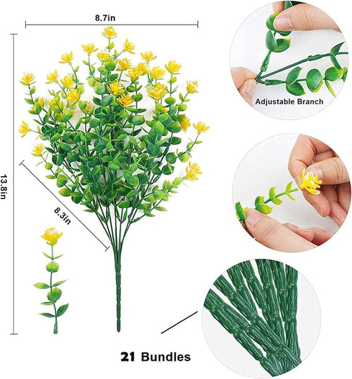 21 Bundles Outdoor Faux Plants UV Resistant Faux Bushes Plastic Artificial Flowers Fake Outdoor Plants for Home Garden Decor (7 Colors)