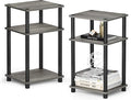 Furinno Just 3-Tier Turn-N-Tube End Table / Side Table / Night Stand / Bedside Table with Plastic Poles, 2-Pack, French Oak Grey/Black