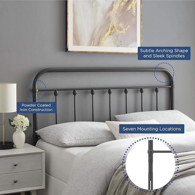 Modway MOD-6155-GRY Sage King Metal Headboard, Gray