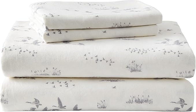 Eddie Bauer - King Sheet Set, Warm Breathable Cotton Flannel Bedding with Deep Pockets, Brushed for Extra Softness, Cozy Home Decor, Oeko-Tex Certified (Geese Meadows, King)