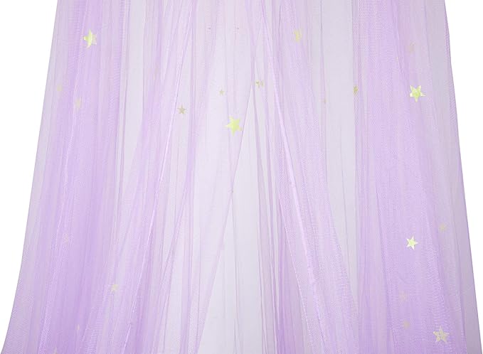 BCBYou Mosquito Net with Fluorescent Stars Glow in Dark for Baby, Kids, and Adults, for Covering Crib, Kid, Girls or Full Size Bed (Purple)