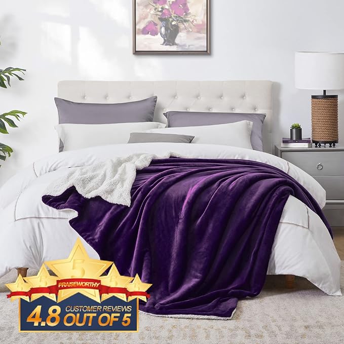 Walensee Sherpa Fleece Blanket (Throw Size 50”x60” Purple) Plush Throw Fuzzy Super Soft Reversible Microfiber Flannel Blankets for Couch, Bed, Sofa Ultra Luxurious Warm and Cozy for All Seasons